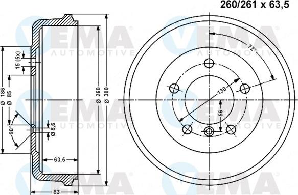 VEMA 800849 - Тормозной барабан avtokuzovplus.com.ua