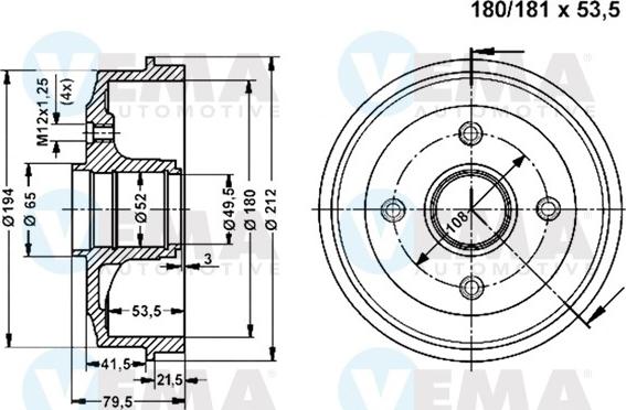 VEMA 800850 - Тормозной барабан avtokuzovplus.com.ua