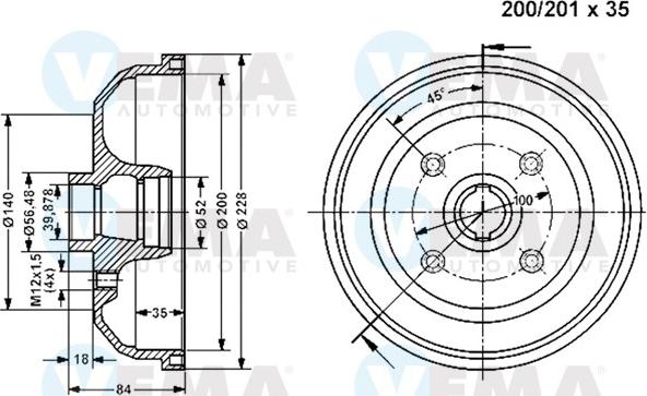 VEMA 800936 - Гальмівний барабан autocars.com.ua