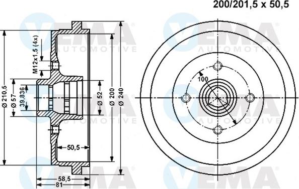 VEMA 800975 - Гальмівний барабан autocars.com.ua