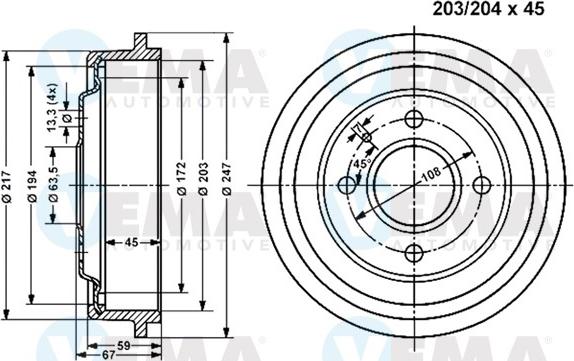 VEMA 800991 - Гальмівний барабан autocars.com.ua