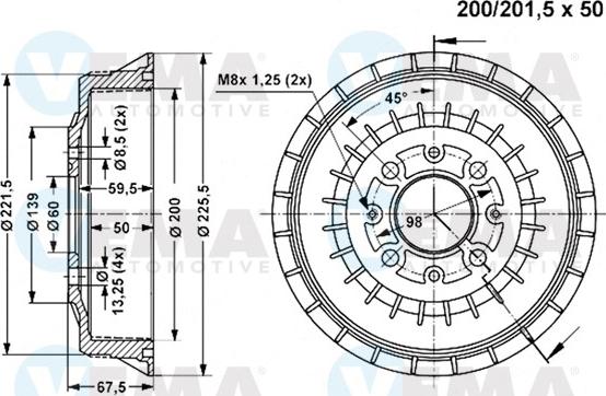 VEMA 801006 - Гальмівний барабан autocars.com.ua