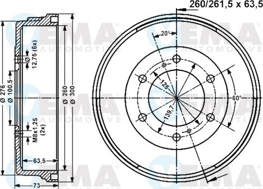 VEMA 801025 - Гальмівний барабан autocars.com.ua