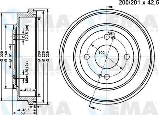 VEMA 801049 - Тормозной барабан avtokuzovplus.com.ua