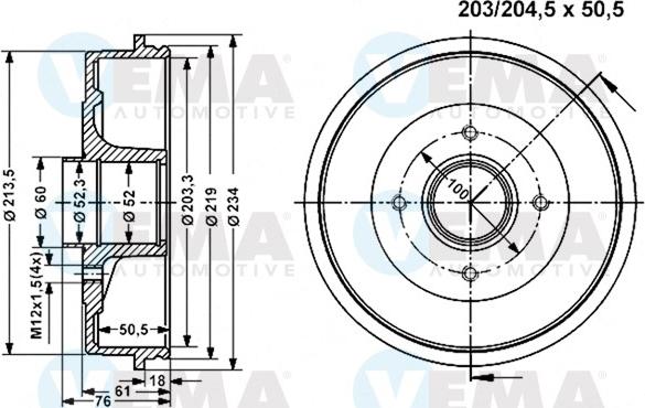 VEMA 801094 - Гальмівний барабан autocars.com.ua