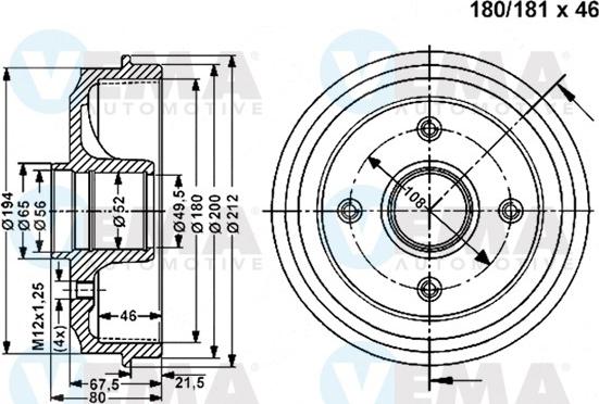 VEMA 801099 - Тормозной барабан avtokuzovplus.com.ua