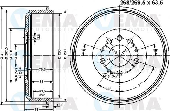 VEMA 801118 - Гальмівний барабан autocars.com.ua