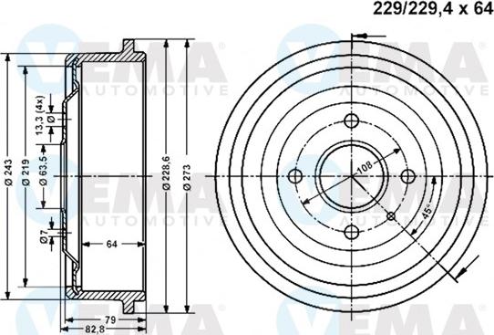 VEMA 801147 - Гальмівний барабан autocars.com.ua