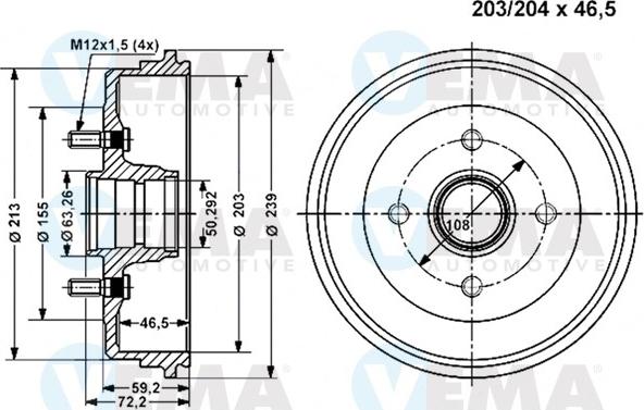 VEMA 801150 - Гальмівний барабан autocars.com.ua