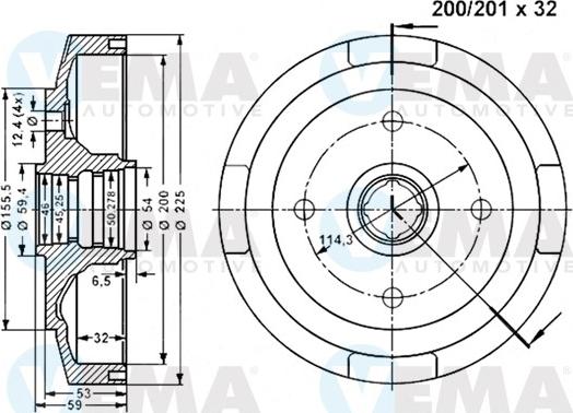 VEMA 801156 - Гальмівний барабан autocars.com.ua