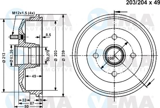 VEMA 801166 - Тормозной барабан avtokuzovplus.com.ua