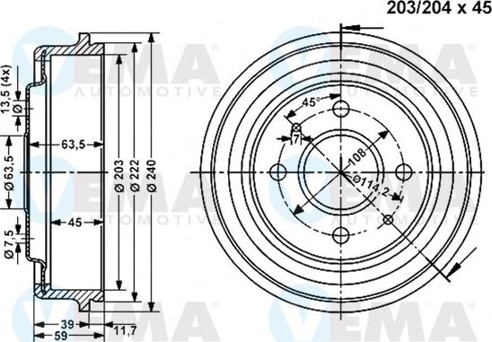 VEMA 801167 - Гальмівний барабан autocars.com.ua