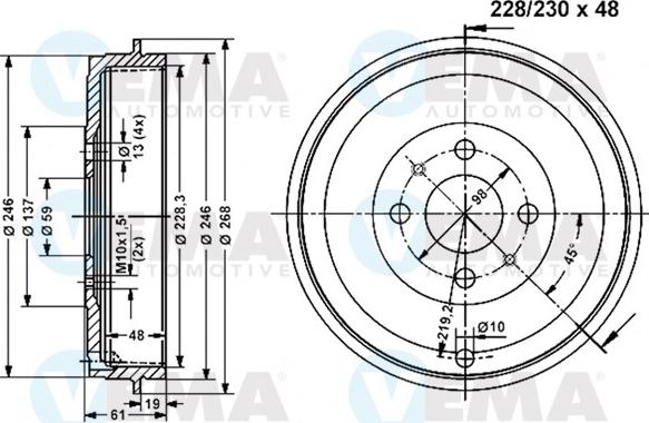 VEMA 801178 - Тормозной барабан avtokuzovplus.com.ua