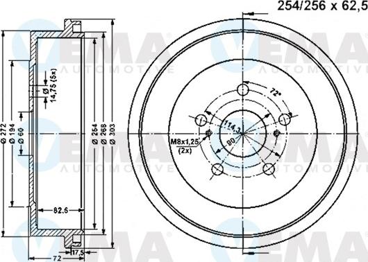 VEMA 801214 - Гальмівний барабан autocars.com.ua