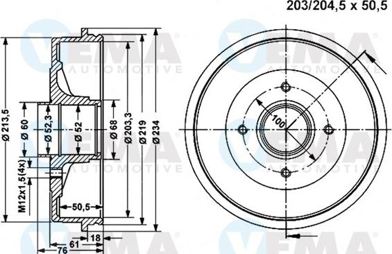 VEMA 801218 - Гальмівний барабан autocars.com.ua