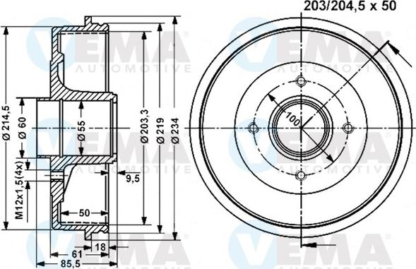 VEMA 801219 - Гальмівний барабан autocars.com.ua