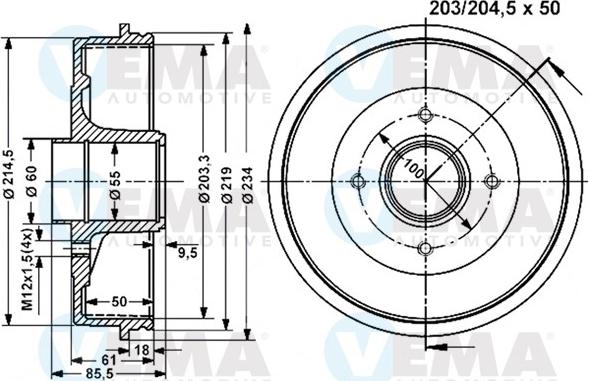 VEMA 801220 - Гальмівний барабан autocars.com.ua