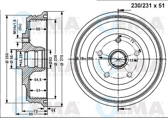 VEMA 801235 - Гальмівний барабан autocars.com.ua