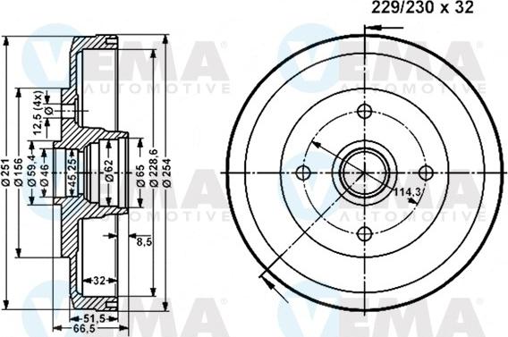 VEMA 801255 - Гальмівний барабан autocars.com.ua