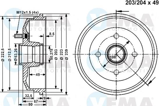 VEMA 801268 - Гальмівний барабан autocars.com.ua