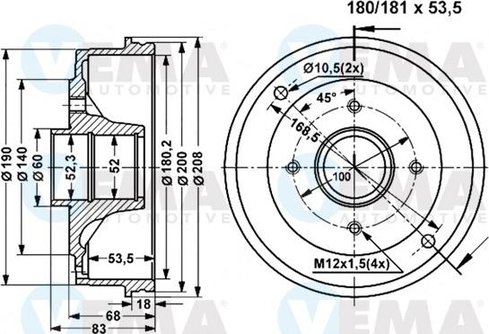 VEMA 801311 - Тормозной барабан avtokuzovplus.com.ua