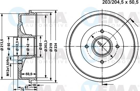 VEMA 801312 - Гальмівний барабан autocars.com.ua