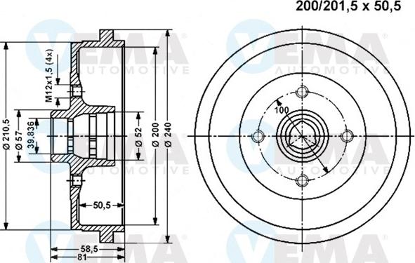 VEMA 801321 - Гальмівний барабан autocars.com.ua