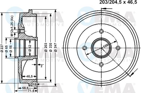 VEMA 801337 - Гальмівний барабан autocars.com.ua