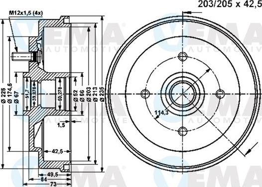 VEMA 801341 - Гальмівний барабан autocars.com.ua