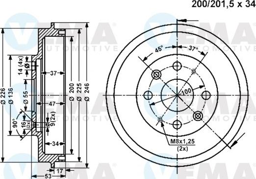 VEMA 801355 - Тормозной барабан avtokuzovplus.com.ua