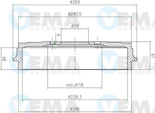 VEMA 801501 - Гальмівний барабан autocars.com.ua