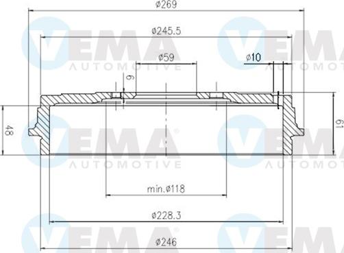 VEMA 801502 - Гальмівний барабан autocars.com.ua