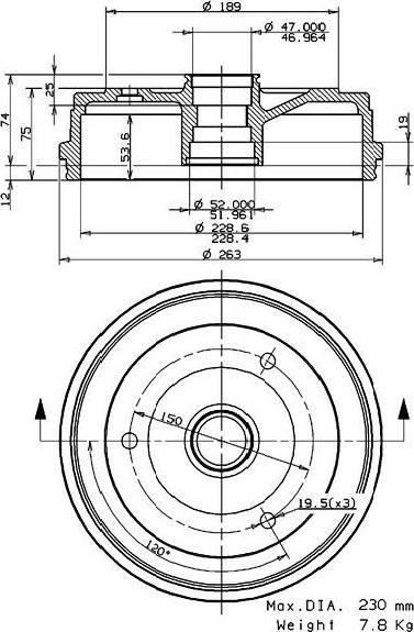 Villar 627.0014 - Гальмівний барабан autocars.com.ua