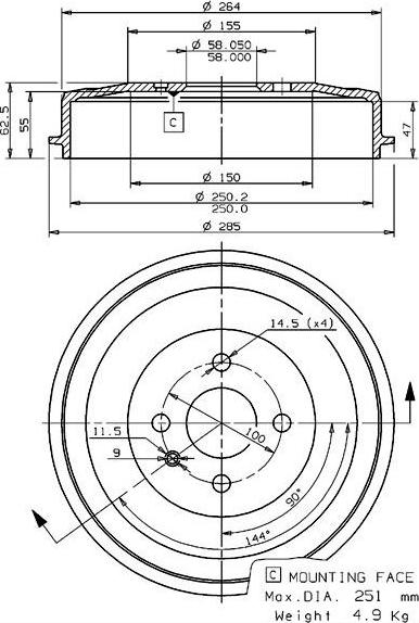 Villar 627.0052 - Гальмівний барабан autocars.com.ua