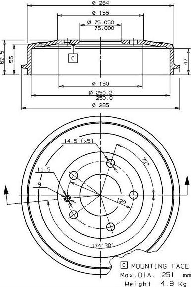 Villar 627.0053 - Гальмівний барабан autocars.com.ua