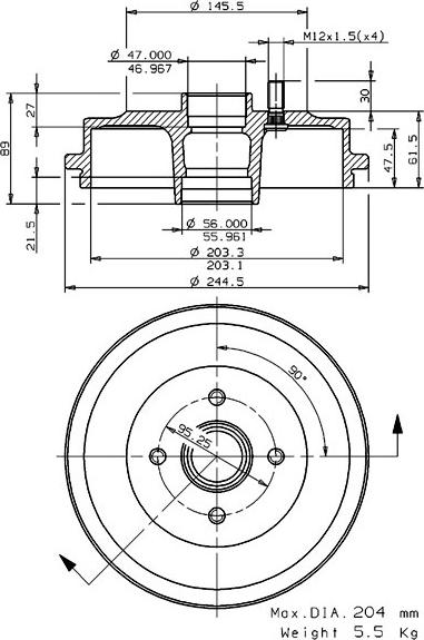 Villar 627.0064 - Гальмівний барабан autocars.com.ua