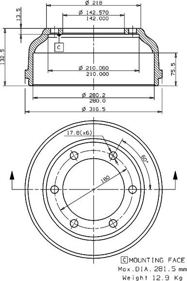 Villar 627.0087 - Гальмівний барабан autocars.com.ua