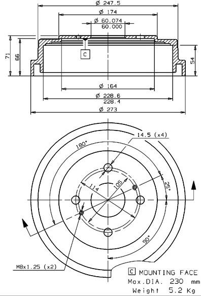 Villar 627.0093 - Гальмівний барабан autocars.com.ua