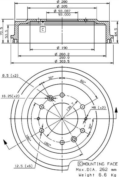 Villar 627.0099 - Гальмівний барабан autocars.com.ua