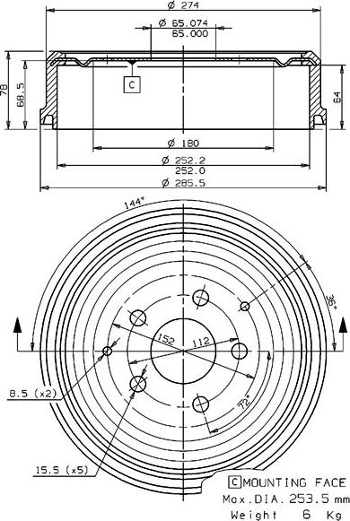 Villar 627.0110 - Гальмівний барабан autocars.com.ua