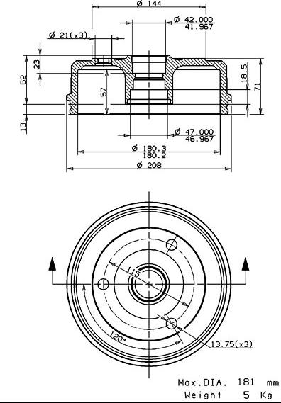 Villar 627.0159 - Гальмівний барабан autocars.com.ua