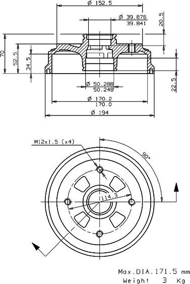 Villar 627.0188 - Гальмівний барабан autocars.com.ua