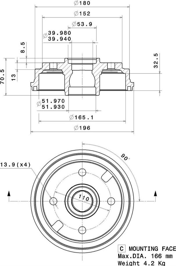 Villar 627.0285 - Гальмівний барабан autocars.com.ua