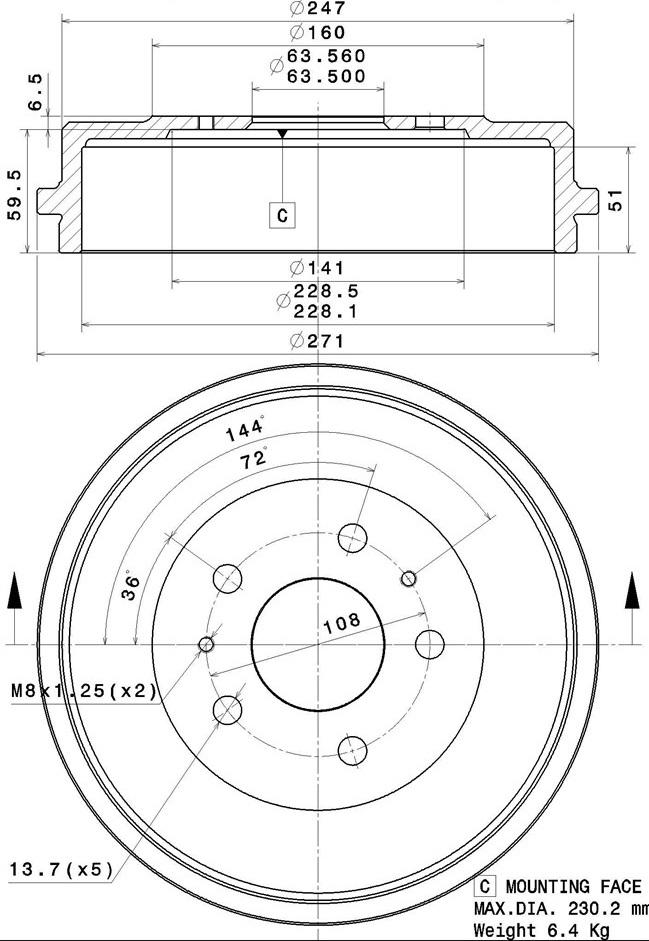 Villar 627.0310 - Гальмівний барабан autocars.com.ua