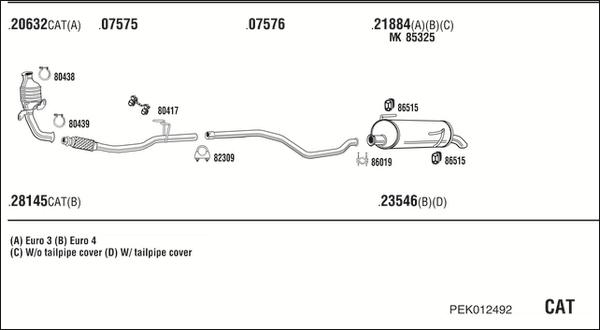 Walker PEK012492 - Система випуску ОГ autocars.com.ua