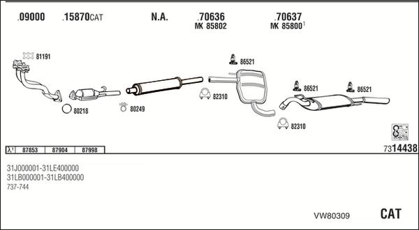 Walker VW80309 - Система випуску ОГ autocars.com.ua