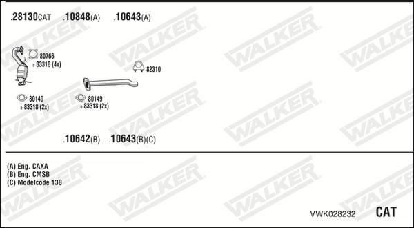 Walker VWK028232 - Система випуску ОГ autocars.com.ua