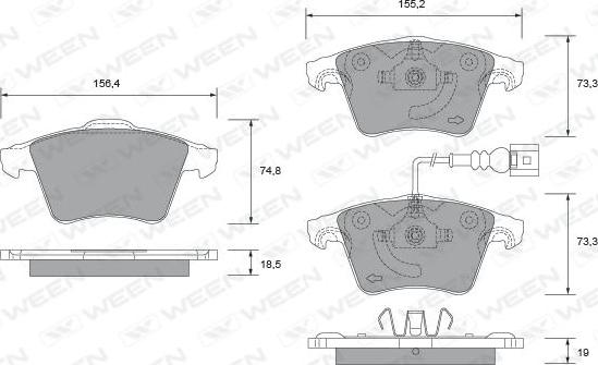 Ween 151-2653 - Тормозные колодки, дисковые, комплект avtokuzovplus.com.ua