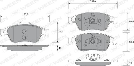 Ween 151-2697 - Тормозные колодки дисковые передние RENAULT Duster ABS  Kaptur  Megane III  Fluence  Scenic III-G autodnr.net