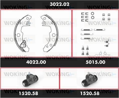 Woking 3022.02 - Комплект гальм, барабанний механізм autocars.com.ua